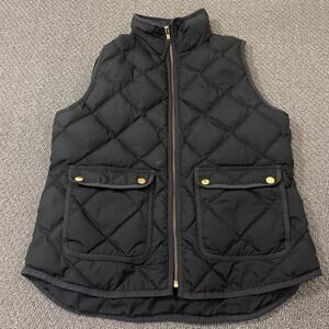 J. CREW Puffer Vest Womens Small S Black Quilted Down Filled Full Zip Pockets